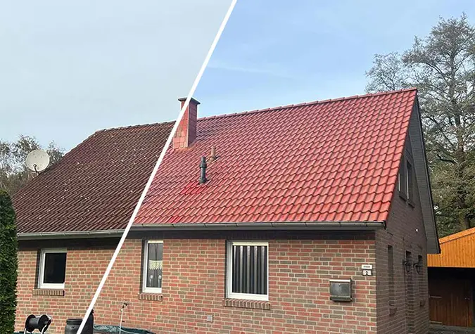 sauberstein dachreinigung einfamilienhaus vorher nachher 3 Vergleich vor und nach der Dachreinigung
